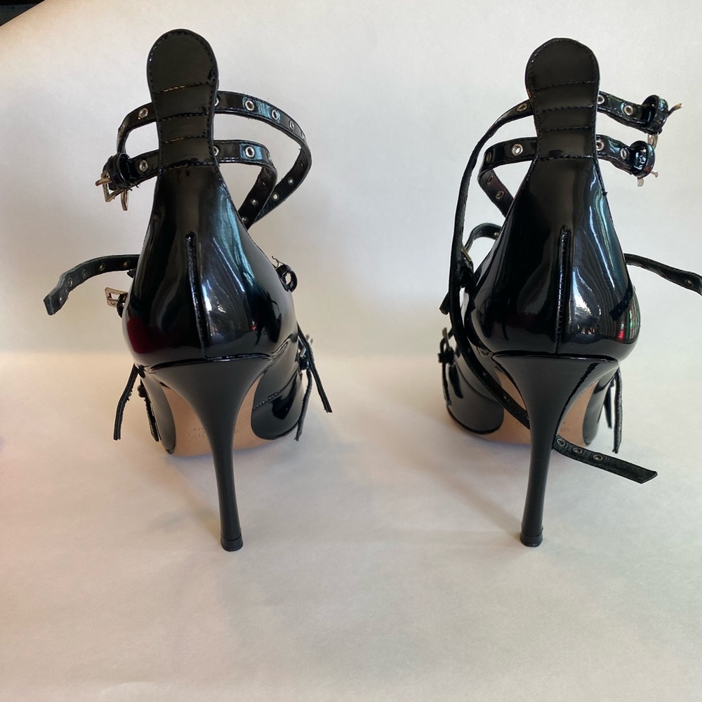 Valentino Garavani Black Patent Leather Studded Strappy Pointed-Toe Heels - Picture 14 of 16